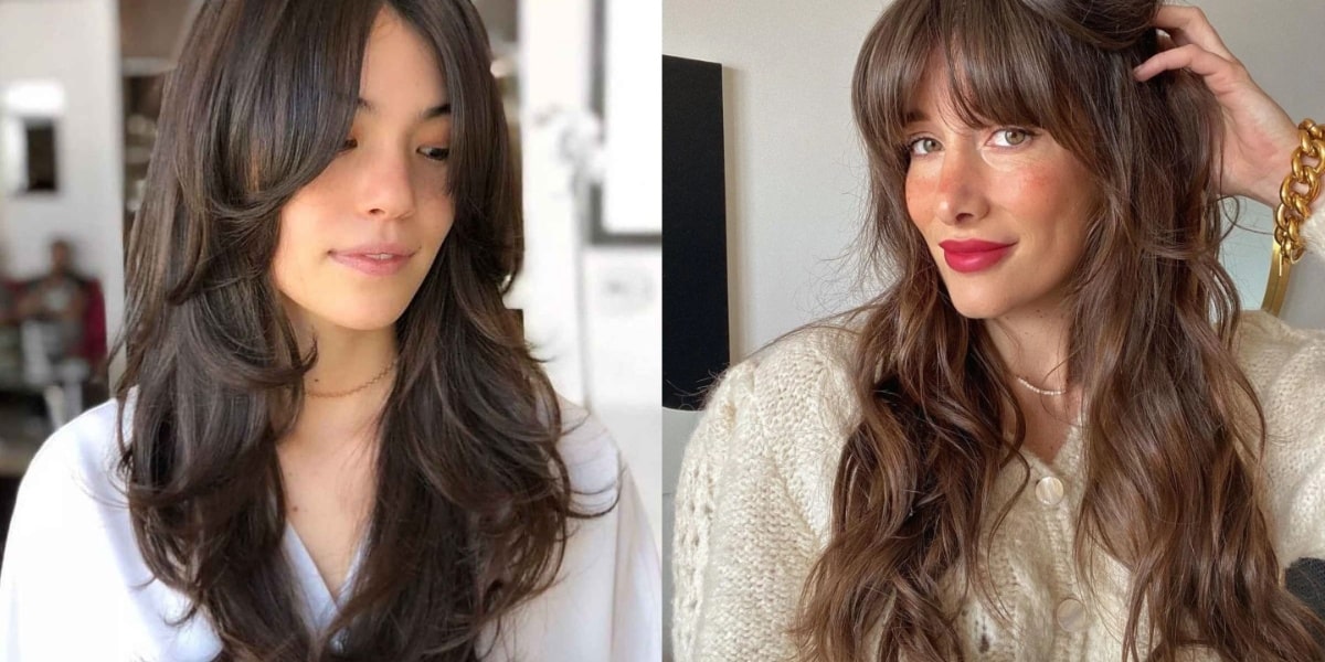 Corte de cabelo em camadas com franja, tendência de 2024 (Imagem Reprodução therighthairstyles.com/ Instagram)