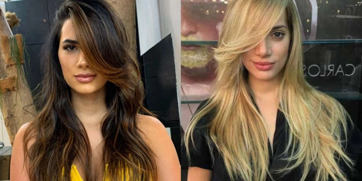 Corte de cabelo longo com franja lateral, ótima opção afinar a face (Imagem Reprodução Pinterest)