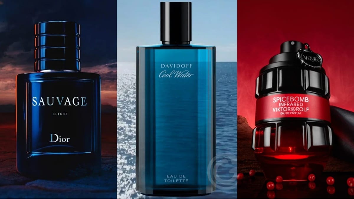 Sauvage Elixir; Cool Water; Spicebomb Infrared - marca perfume masculino (Fotos: Reprodução/ FreePik/ Montagem Gustavo)