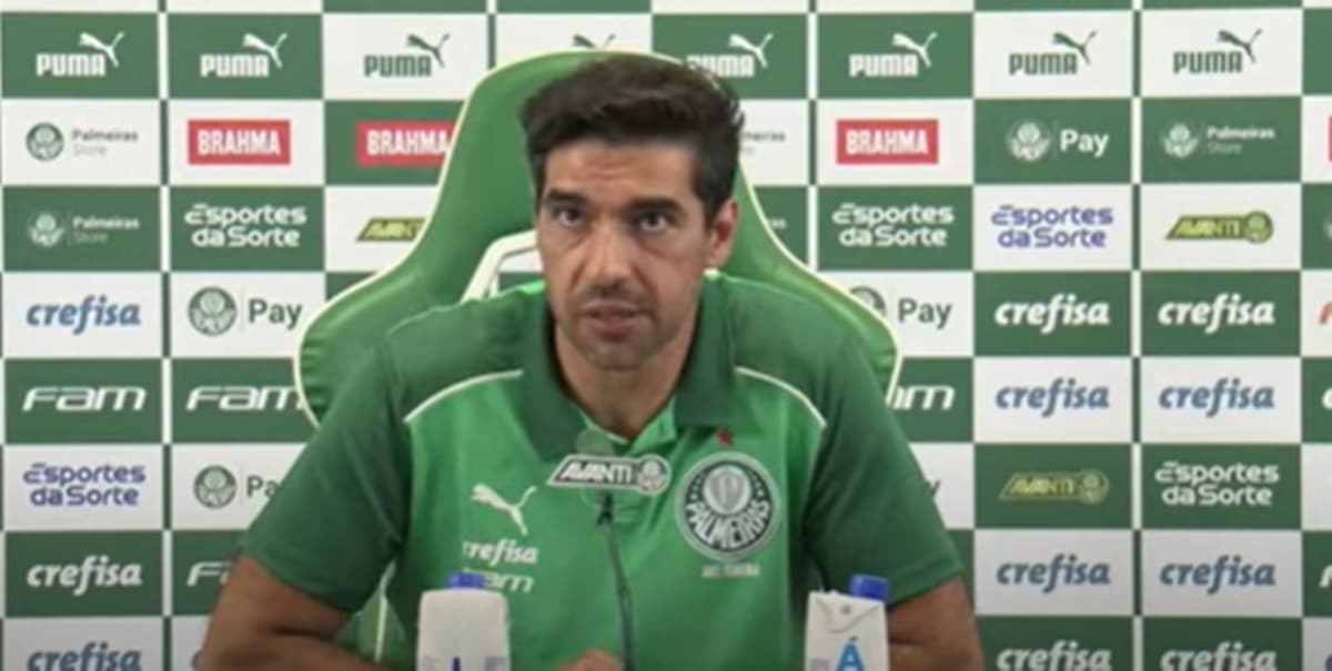 Abel Ferreira em coletiva pós-jogo (Foto: Reprodução/ TV Palmeiras)