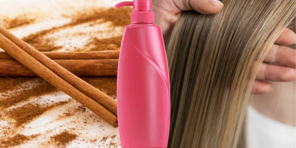 Canela, shampoo e mulher exibindo o seus cabelos (Foto: Reprodução / Canva)