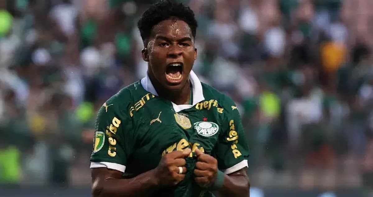 Endrick é revelação do Palmeiras já vendido ao Real Madrid (Foto: Reprodução/ Lance!)