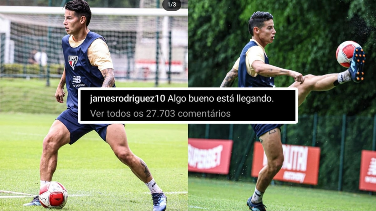 James Rodríguez publica treino no São Paulo e deve permanecer no plantel de Thiago Carpini (Foto: Reprodução/ Instagram/ Montagem)