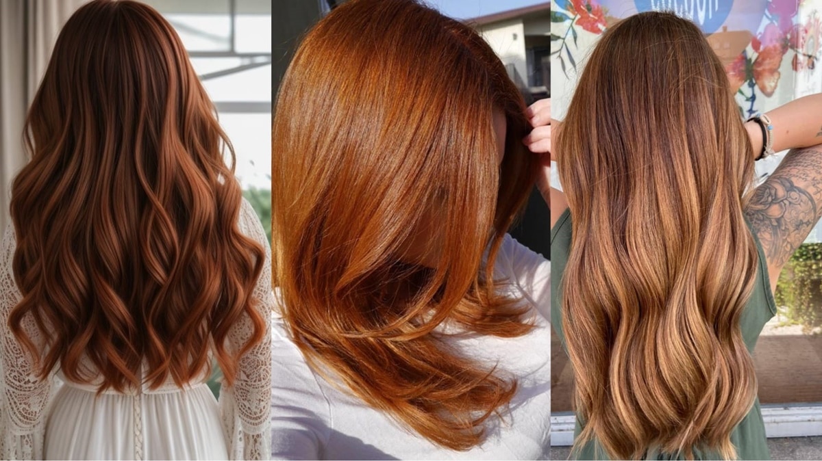 Cores Cabelo para mulher acima dos 60: Chocolate cobre, Cobre dourado claro e Caramelo (Fotos: Reprodução/ FreePik/ Montagem)