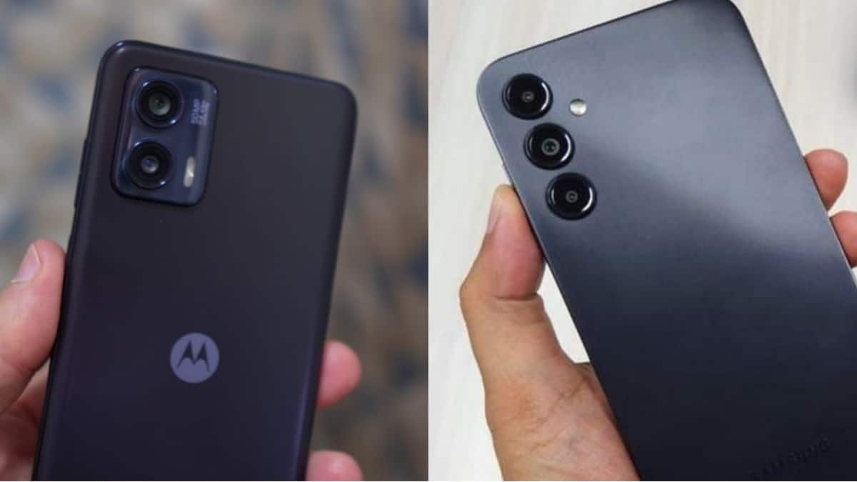 Moto G73, 5G e o Galaxy A14, 4G - celulares smartphones de melhor custo-benefício em 2024 (Fotos: Reprodução/ Internet/ Montagem)