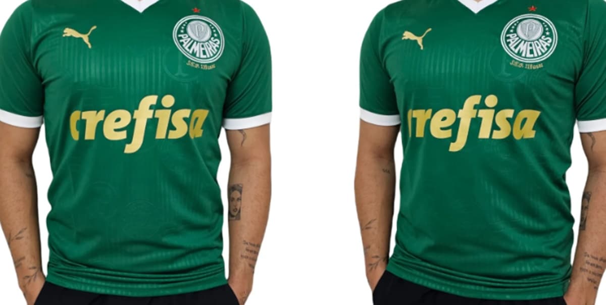 Camisa do Palmeiras com atual contrato da marca Puma (Fotos: Reprodução/ Internet/ Montagem)