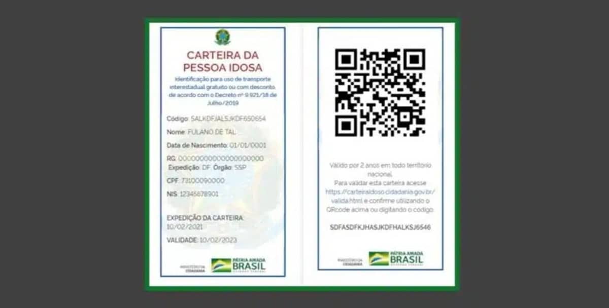 Exemplo da carteira do idoso emitia online e disponível para download e impressão (Foto: Reprodução/Internet)