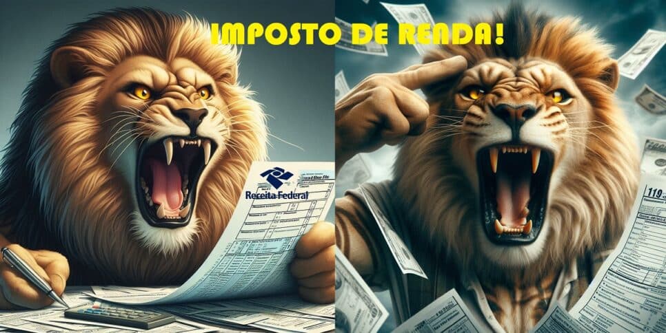 Leão do Imposto de Renda (Foto: Gerada por IA/ montagem HoraDoBenefício)