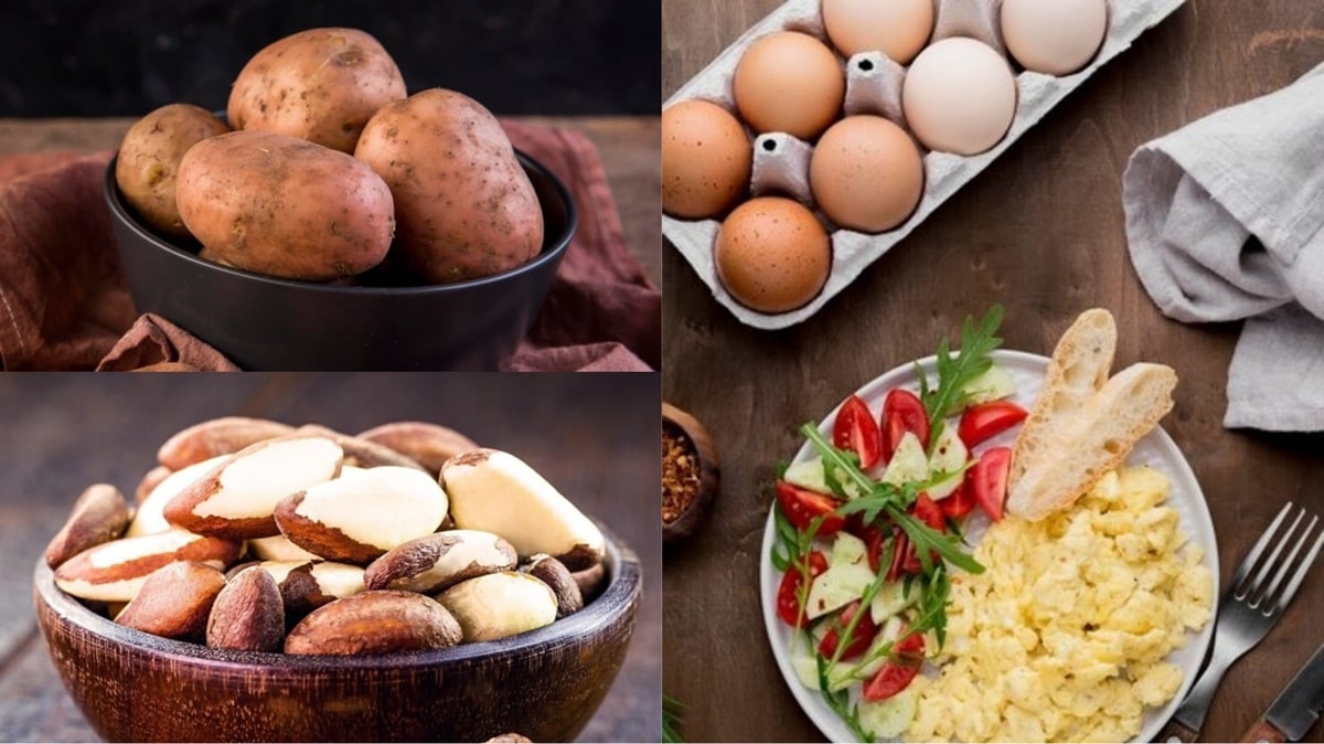 Batata doce, ovos e castanhas deixam você musculoso e proporcionam boa noite de sono (Fotos: Reprodução/ Freepik/ Montagem)