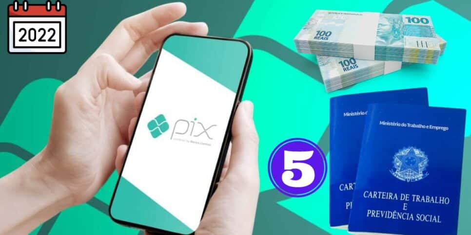 PIX, carteira de trabalho e dinheiro (Foto: Reprodução / Tecnoblog / Canva / Montagem HoraDoBenefício)