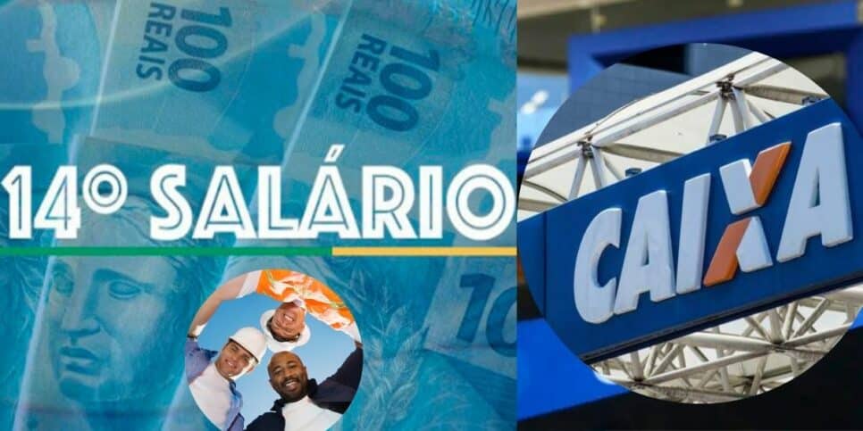 14º salário, trabalhadores e fachada da Caixa (Foto: Reprodução / Canva)