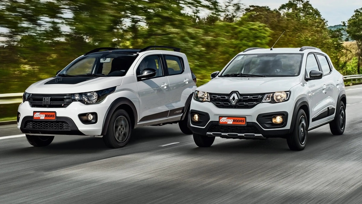 Fiat Mobi e Renault Kwid são os carros populares mais baratos do Brasil e podem ser desbancados pela Toyota (Fotos: Reprodução/ Divulgação/ Internet/ Montagem)