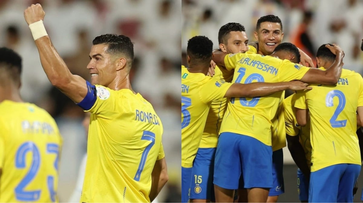 Cristiano Ronaldo e o elenco do Al-Nassr (Foto: Reprodução/ Instagram/ Montagem)