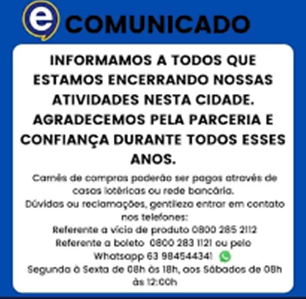 Comunicado oficial da empresa sobre fechamento de loja (Foto: Reprodução/Internet)