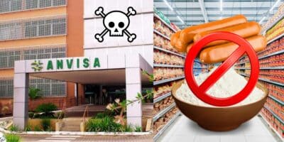 Fachada da Anvisa e marca de salsicha e farinha retirada dos mercados (Foto: Reprodução / Canva)