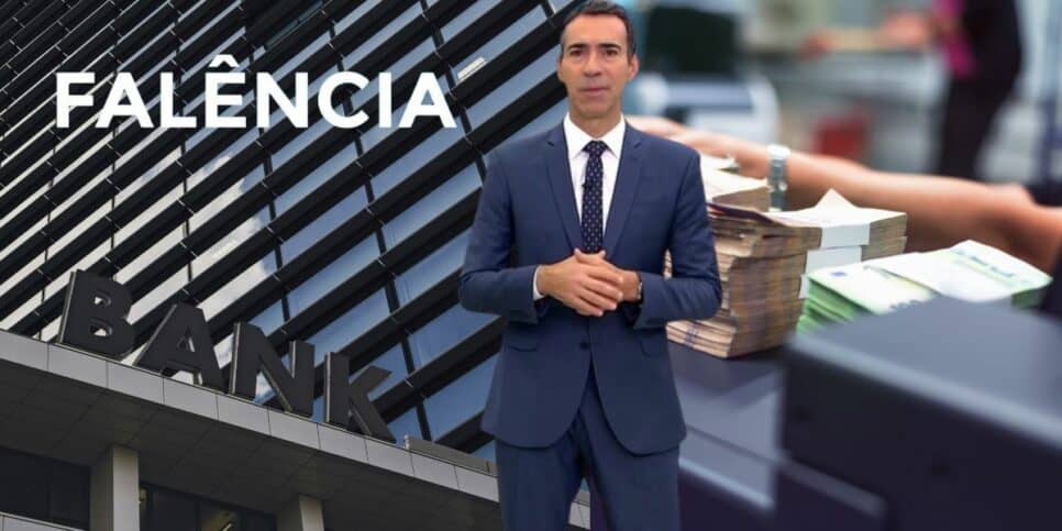 César Tralli e banco com falência decretada (Foto: Reprodução / Canva / Globo)