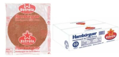 Hambúrguer Congelado de Carne Bovina, da marca Estrela Alimentos (Foto Reprodução / MegaG Alimentos)