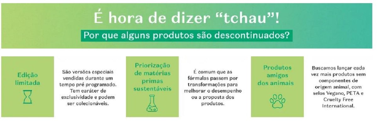 Motivos da empresa descontinuar certos produtos (Foto: Divulgação de O Boticário)