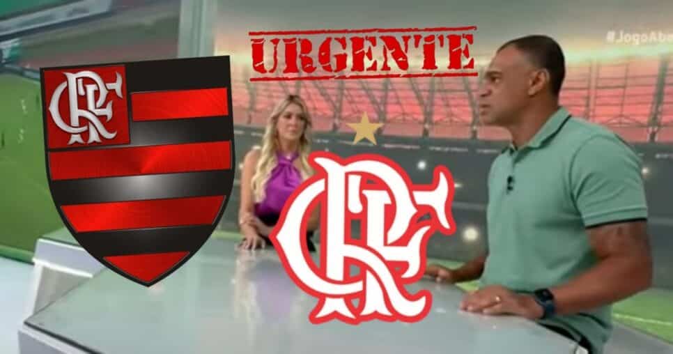 Denílson e Renata Fan paralisam Jogo Aberto para volta de jogador ao Flamengo (Foto: Reprodução/ Band/ YouTube/ Montagem)