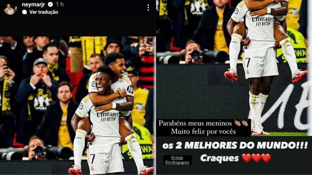 Storie do Insta de Neymar Jr aponta os melhores do mundo: Vini Jr e Rodrygo (Fotos: Reprodução/ Instagram/ Montagem)