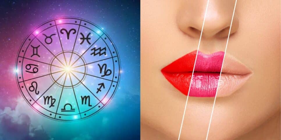 Signos e mulher usando batom (Foto: Reprodução / Canva / Montagem HoraDoBenefício)