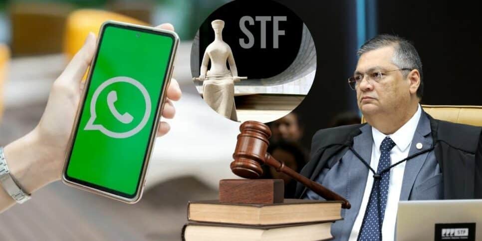 WhatsApp, lei, STF e Flávio Dino (Foto: Reprodução / Gov / TecTudo / Canva / Montagem HoraDoBenefício)