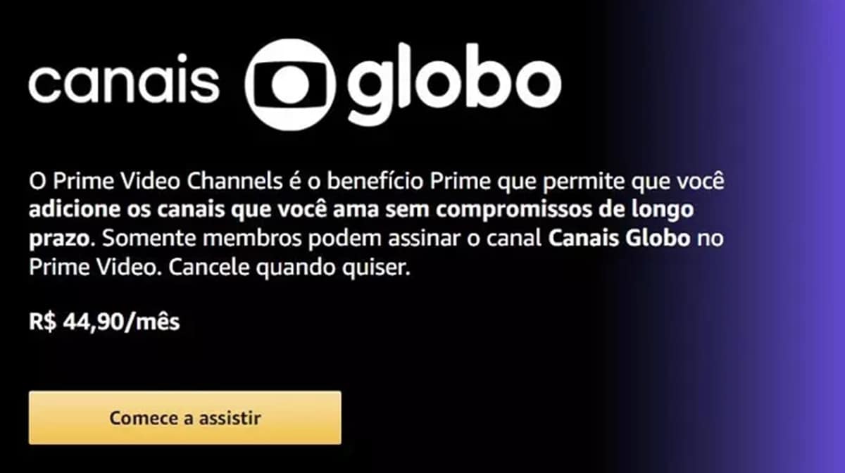 Canais Globo são inclusos na Prime Video, anuncio destaca a parceira e assinatura mensal (Foto: Reprodução/ Divulgação/ Amazon)