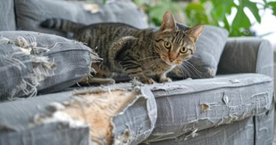 Imagem do post Sofás da casa completamente DESFIADOS por seu GATO? Entenda por que eles fazem isso e descubra 2 SOLUÇÕES