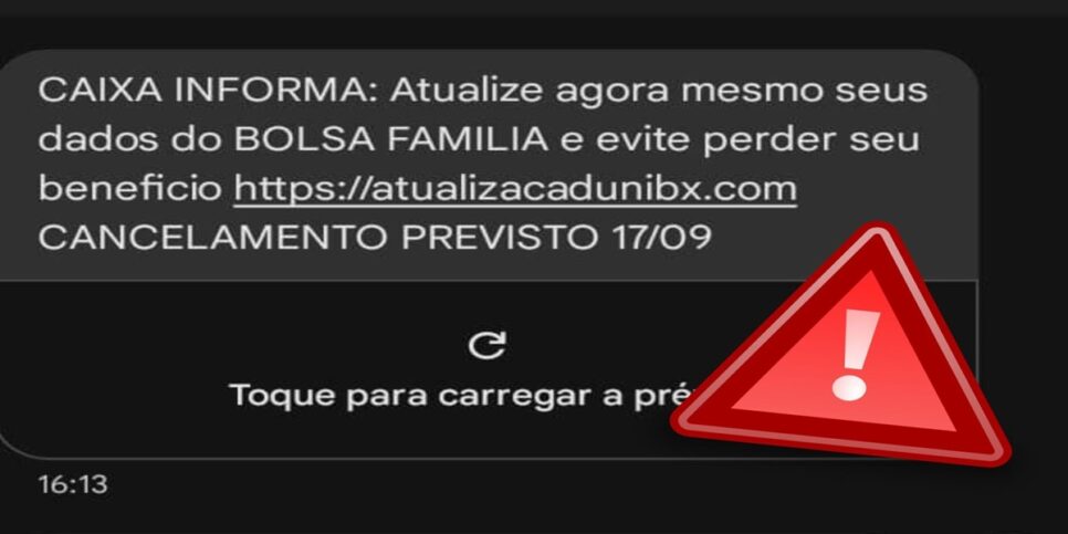 Atualização Bolsa Família SMS Mensagem fraudulenta no Bolsa Família (Foto: Reprodução/ Pronatec)