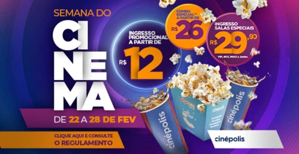 Semana do Cinema garante ingressos a R$ 12 para filmes em cartaz em 2D e descontos em combos (Foto: Reprodução/ Divulgação/ Cinépolis)