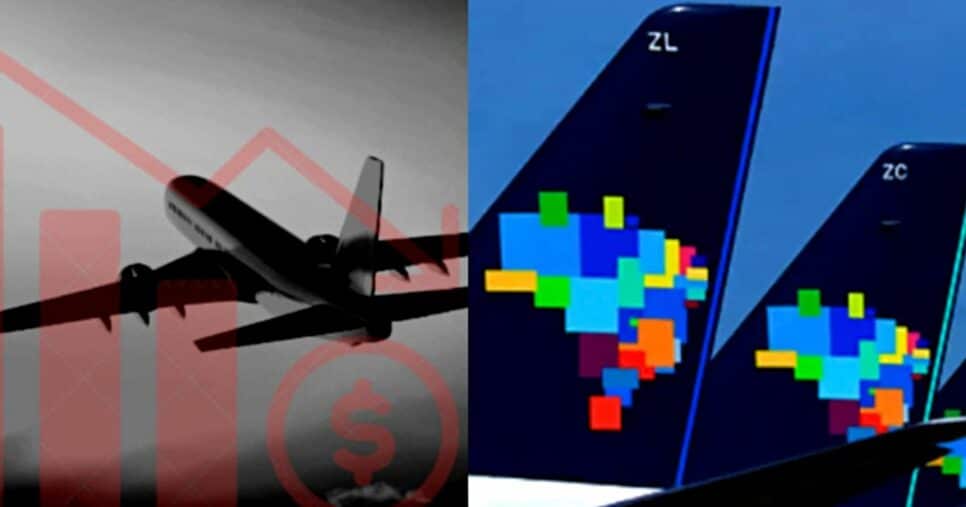 Ações da Azul despencaram após a notícia da recuperação (Foto Reprodução/Montagem/Internet/Canva/Hora do Benefício/Lennita)
