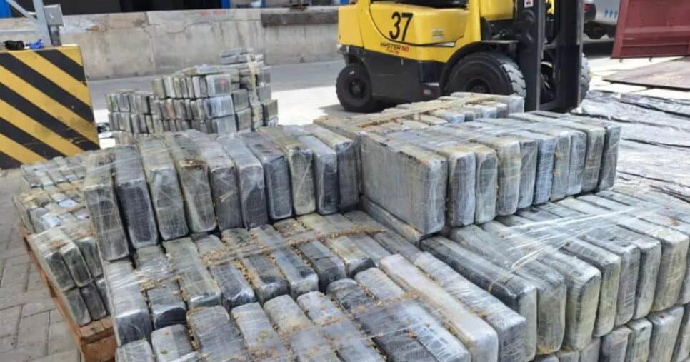 Os 800 kg de cocaína foram interceptados a tempo no Porto de Santos (Foto Reprodução/G1)