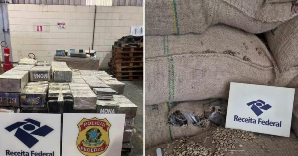 Receita Federal apreende mais de 800kg de cocaína em sacas de café (Foto Reprodução/Montagem/G1)