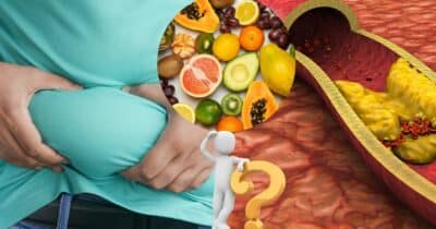 Gordura no corpo, colesterol e frutas (Foto: Reprodução / Canva / Montagem Hora do Benefício)