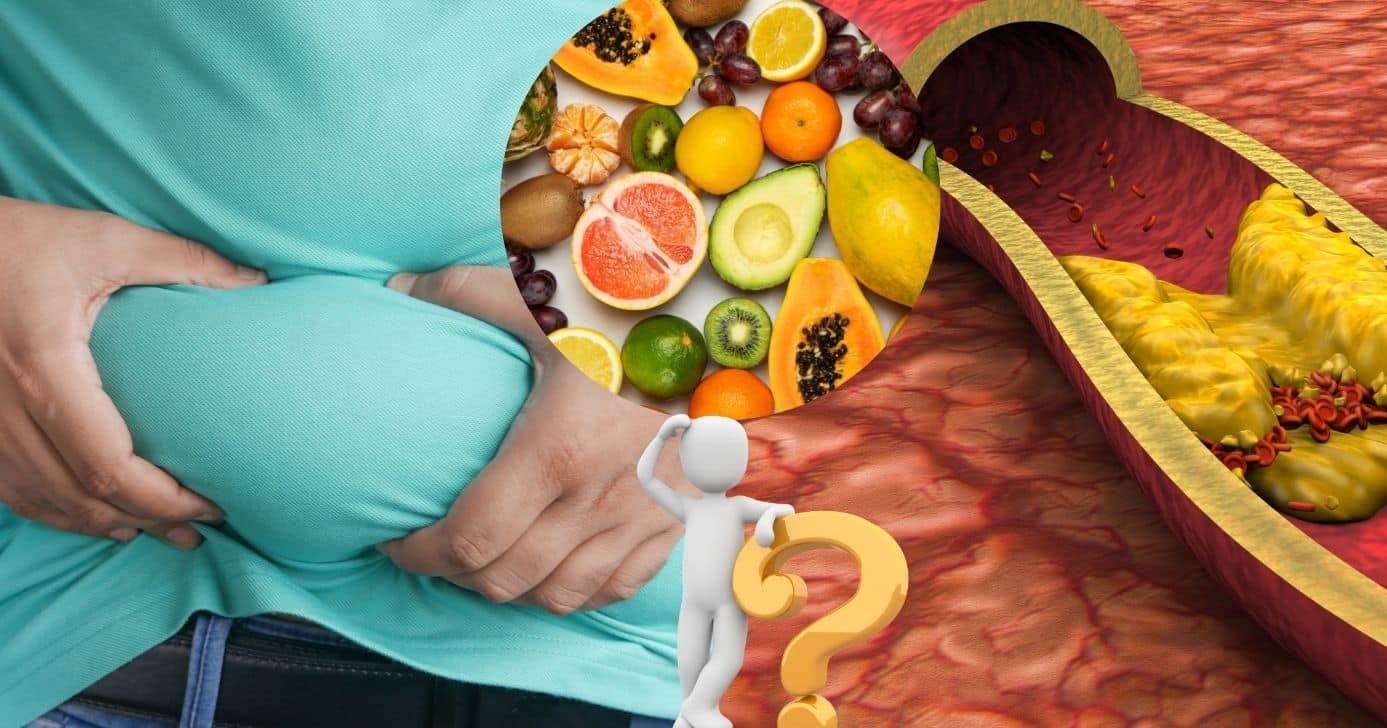 Gordura no corpo, colesterol e frutas (Foto: Reprodução / Canva / Montagem Hora do Benefício)