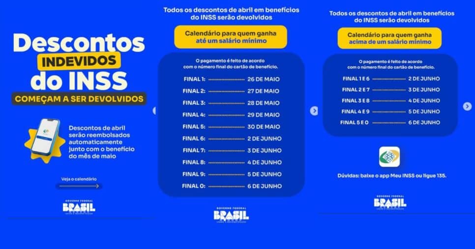 Tabela de pagamentos do INSS em maio com o reembolso (Foto Reprodução/Montagem/Redes sociais)
